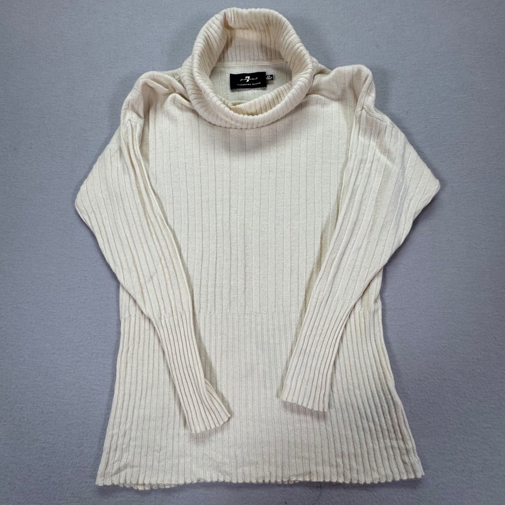 7 For All Mankind Womens Sweater Relaxed Cream Wool Cashmere Ribbed XS